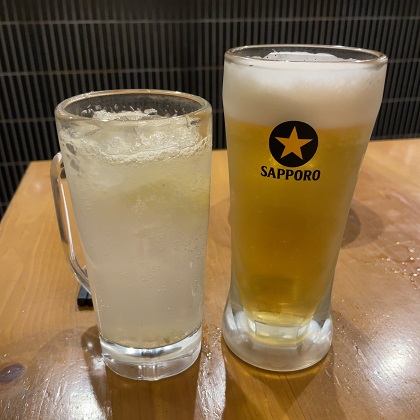 蒲田 たまか食堂 ビール たまか生レモンサワー