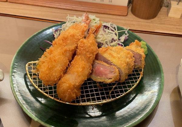 串亭 ランチ サーロインの牛カツと肉巻き海老フライ御膳