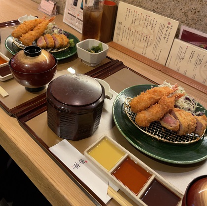 串亭 ランチ サーロインの牛カツと肉巻き海老フライ御膳
