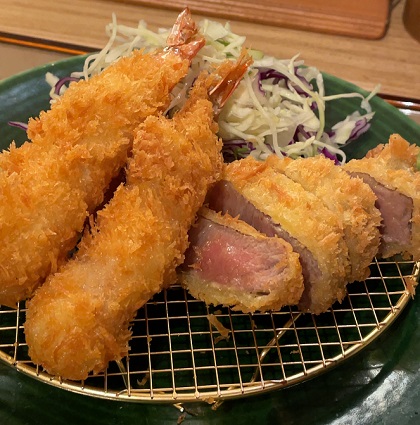 串亭 ランチ サーロインの牛カツと肉巻き海老フライ御膳