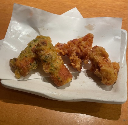 玉丁本店 トッピングちくわ磯辺天(2本) トッピングとり天(2個)
