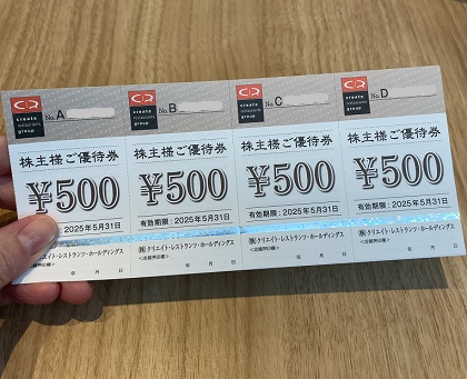 クリエイト・レストランツ・ホールディングス 株主優待券