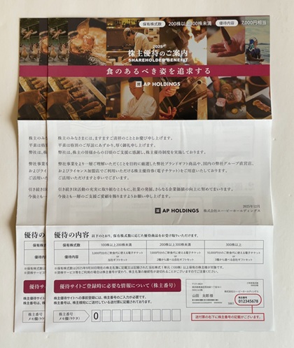 エー・ピーホールディングス 株主優待