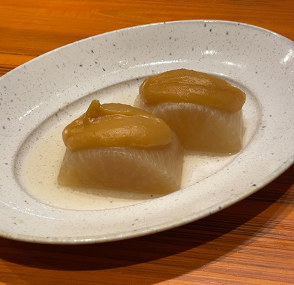 エー・ピーホールディングス 株主優待 なきざかな 新宿はなれ 選べる鮮魚の岡持ちコース 大根の柚子みそ