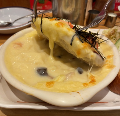 コメダ珈琲店 夜コメ ハイ!チーズ!!プレート チーズ明太ハンバーググラタン