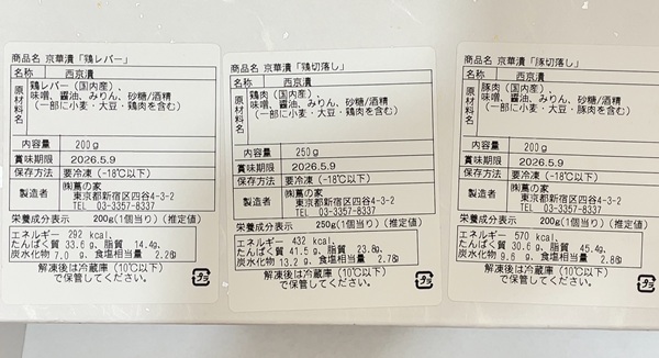 NECキャピタルソリューション 株主優待 東京・蔦の家 京華漬セット 原材料 カロリー