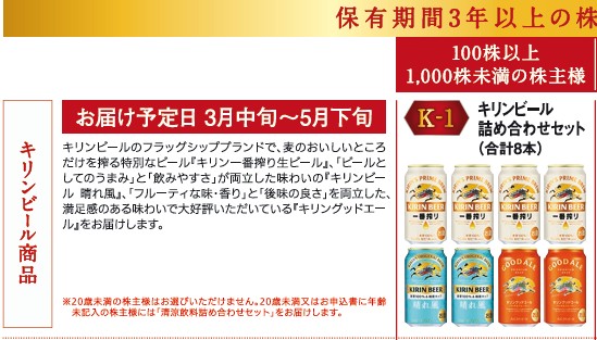 キリンホールディングス 株主優待 キリンビール詰め合わせセット 2026 カタログ