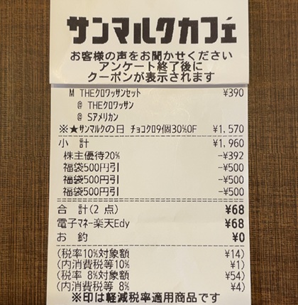 サンマルクカフェ サンマルクカフェの日 チョコクロ9個 株主優待カード 福袋チケット 併用