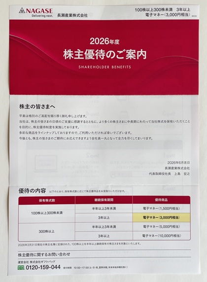 長瀬産業 株主優待 2026