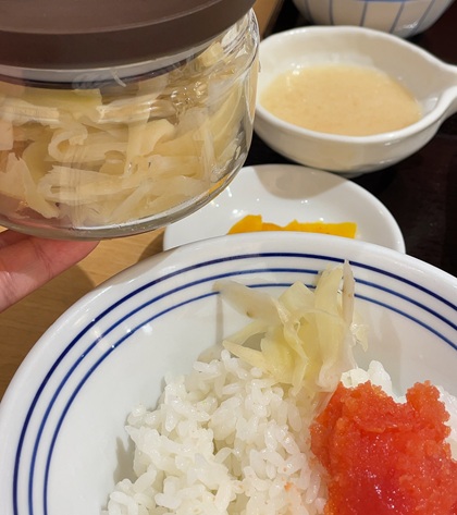 天麩羅 えびのや 豚天御膳 ごはん 明太子 ガリゴボウ